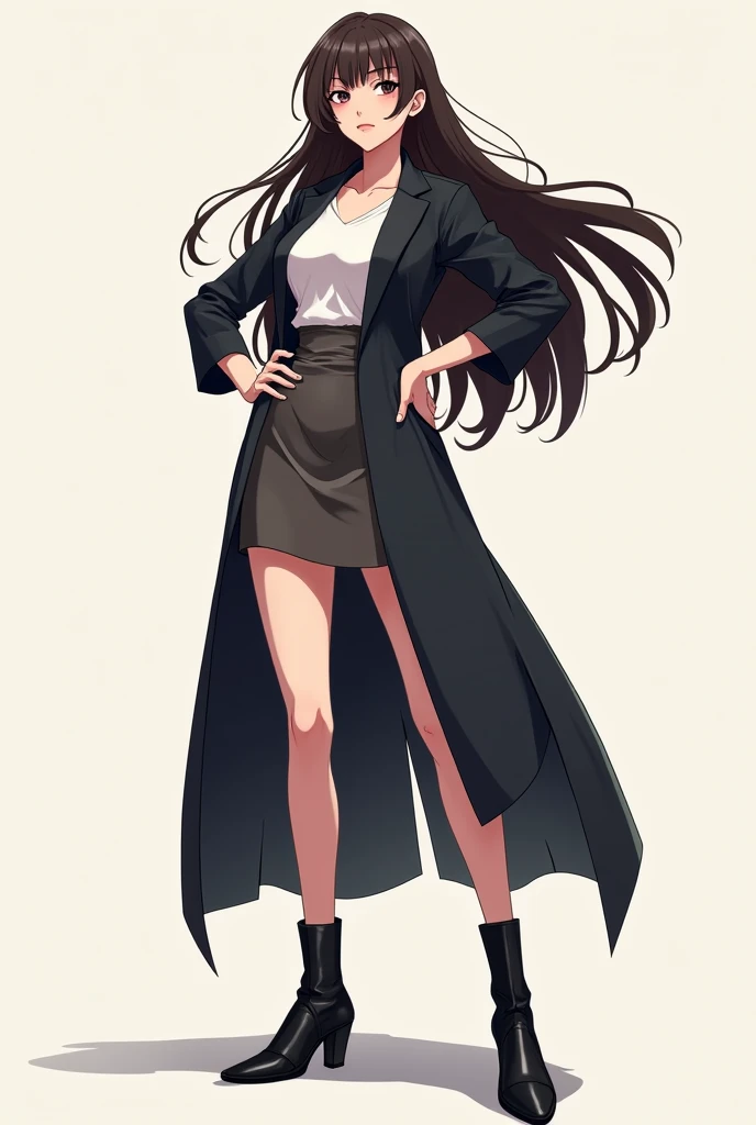 Highest quality, anime, One Girl, whole body, 38Old woman, Bewitching beauty, Mature Woman, (Black wavy long hair), White shirt inner, Red jacket outerwear, Close the front of the jacket, Red tight skirt, Black high heels, Female CEO, Front standing, necklace, Earrings