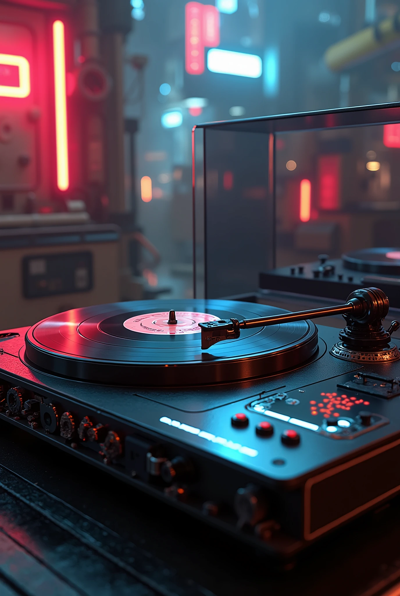 theme：Vintage Record Player in 80's, mechanic, machine, techno,