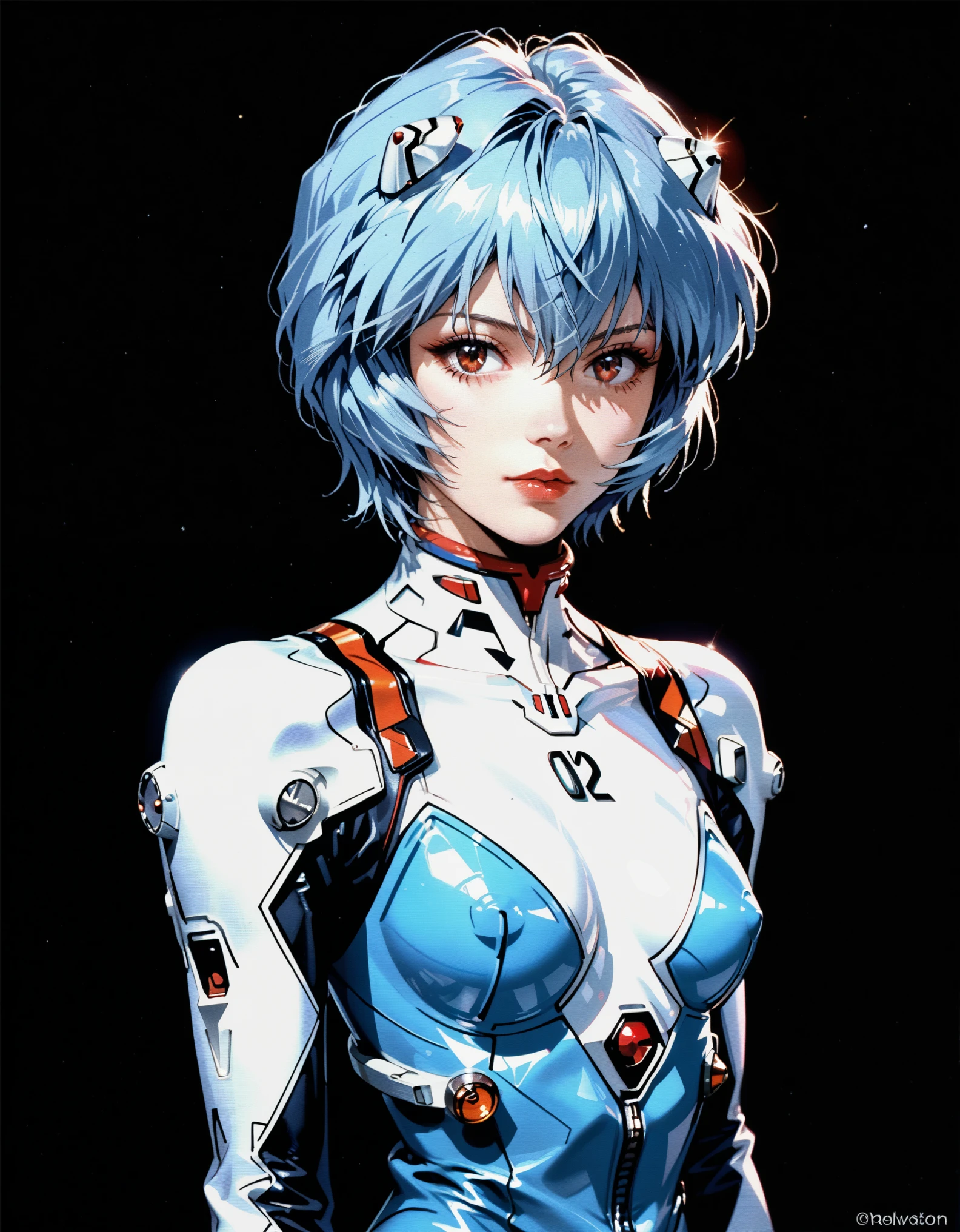 score_9, score_8_up, score_7_up, source_anime,, retro anime,1990, scanlines, 1990s \(style\),, masterpiece, best quality, solo, 1girl, (Rei Ayanami from Evangelion, wearing Evangelion plug suit), seductive pose, sexy pose, black background, lowlight, young