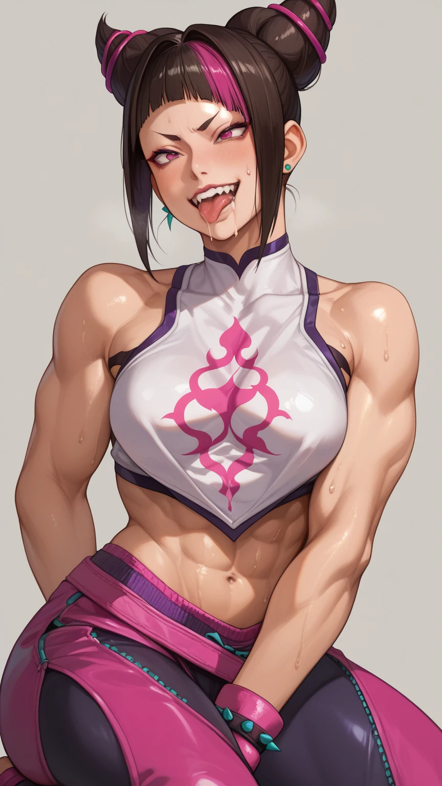 Street Fighter Juri Han 、 masturbating while rubbing a woman's chest、 wearing clothes、 lots of sweat、A lot of juice、Lots of drooling、Almost exposed erotic clothes