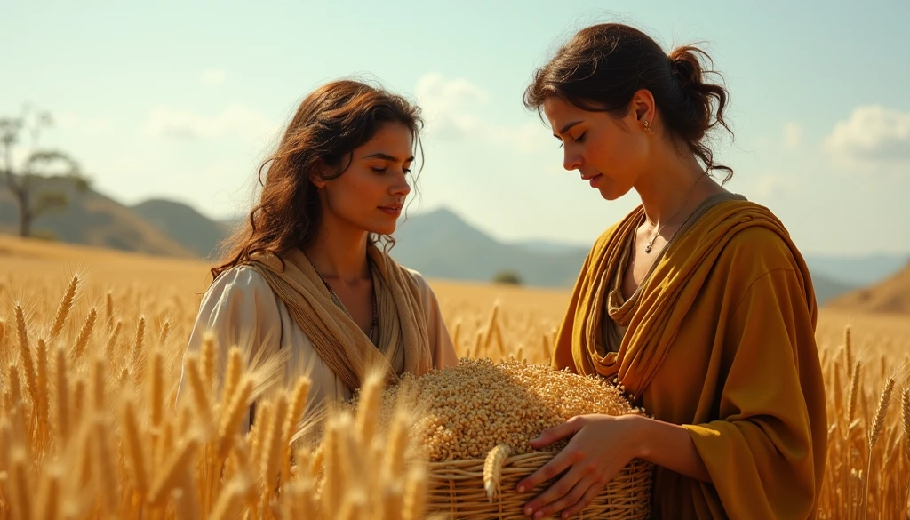 Noemi Con Ruth Noemi and Ruth harvesting wheat. Biblical character from the Old ...