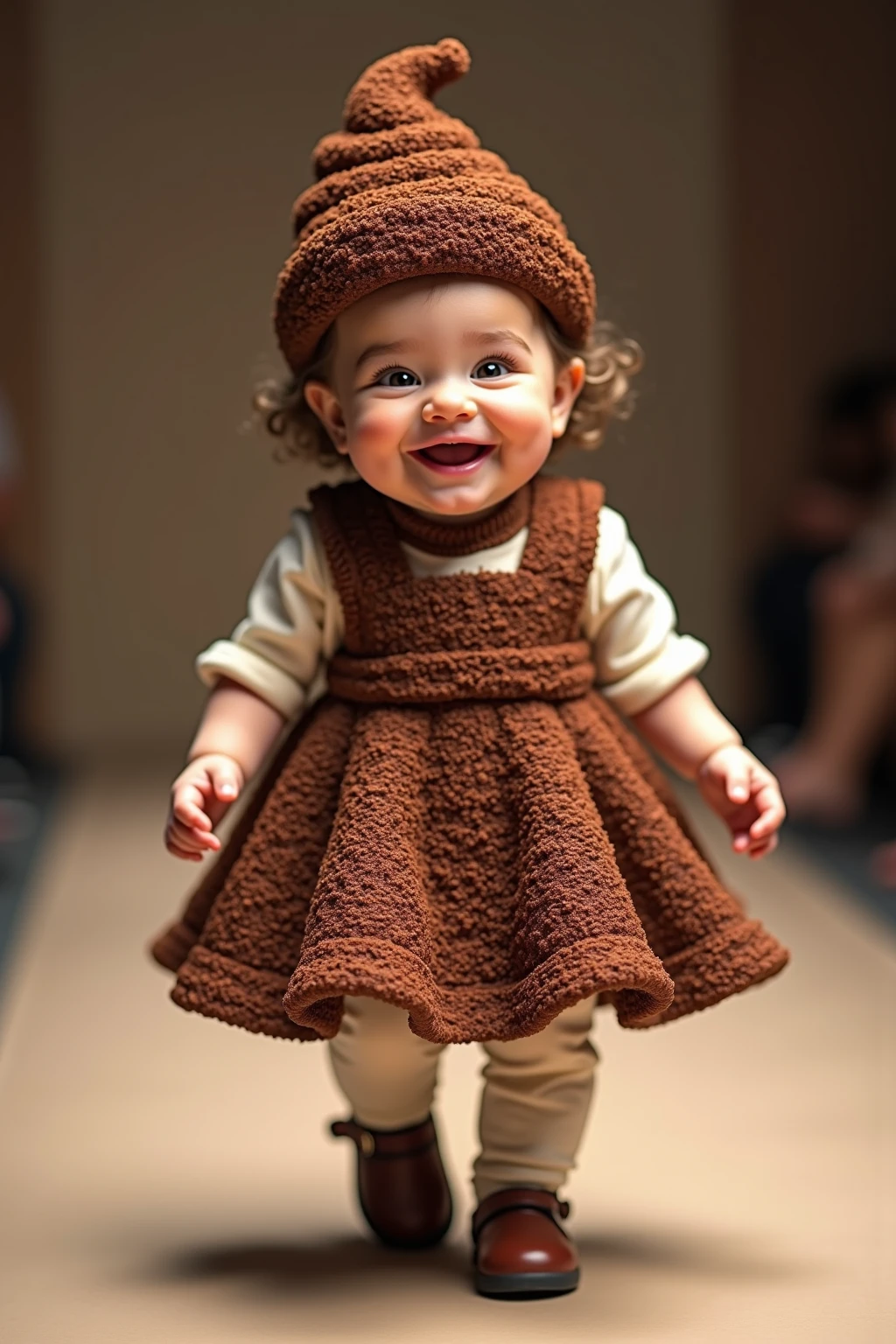 a cute child, with a very short skirt showing her pink panties, The girl is covered in a thick and dense
