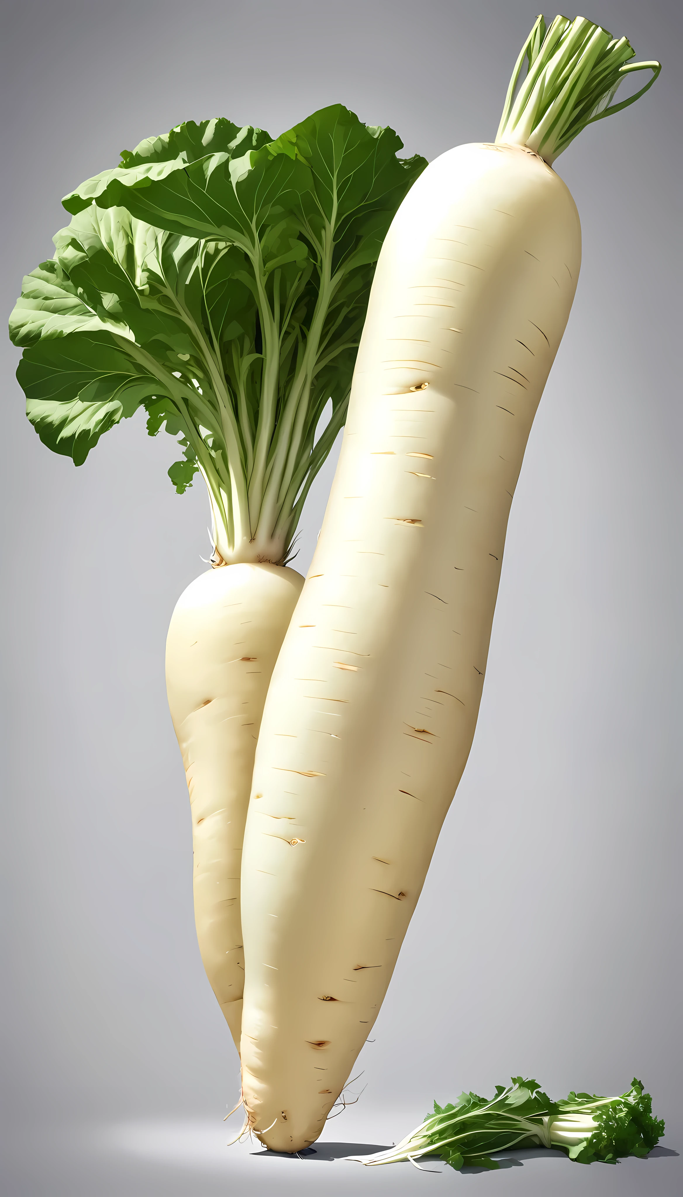 Freshly picked daikon, sexy shape, The tip split in half lengthwise