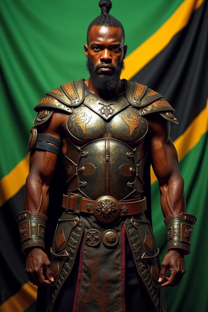 branco_scifi, branco_scifi_v2, portrait of a middle-aged, very hary muscular, handsome and attractive African warrior man, in front of a hazy forest, rich colorful clothes and golden African jewelry, closeup, royal pose and attitude. branco_cinema_v2. --auto --s2
