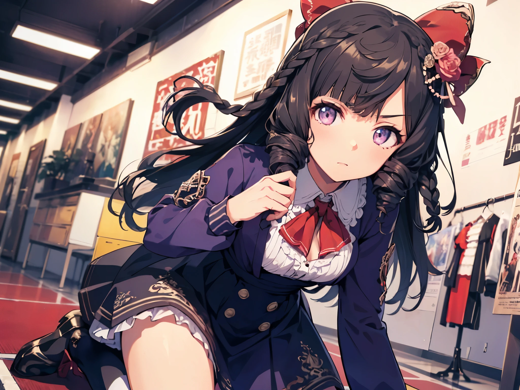 one person、 young girl、Human Ear、Small、 flat chested、
( Big Red Bow Tied at the Back of the Head 、vertically curled hair 、Flowers in hair)、
(( Frilled Flared Long Skirt 、 High Waist One Piece Dress、 Long Sleeve 、 black high socks))、
(evening、 evening red rose garden 、 surrounded by lots of red roses at evening)、
( angry expression)、
((Run at full speed)、 slouching forward、 slouching forward attitude 、 on all fours、Kneeling)、
(retina、masterpiece、correct、 anatomically correct、 textured skin、 super detailed、 high definition 、 High Quality 、Awards、Best High Quality 、 high definition )、