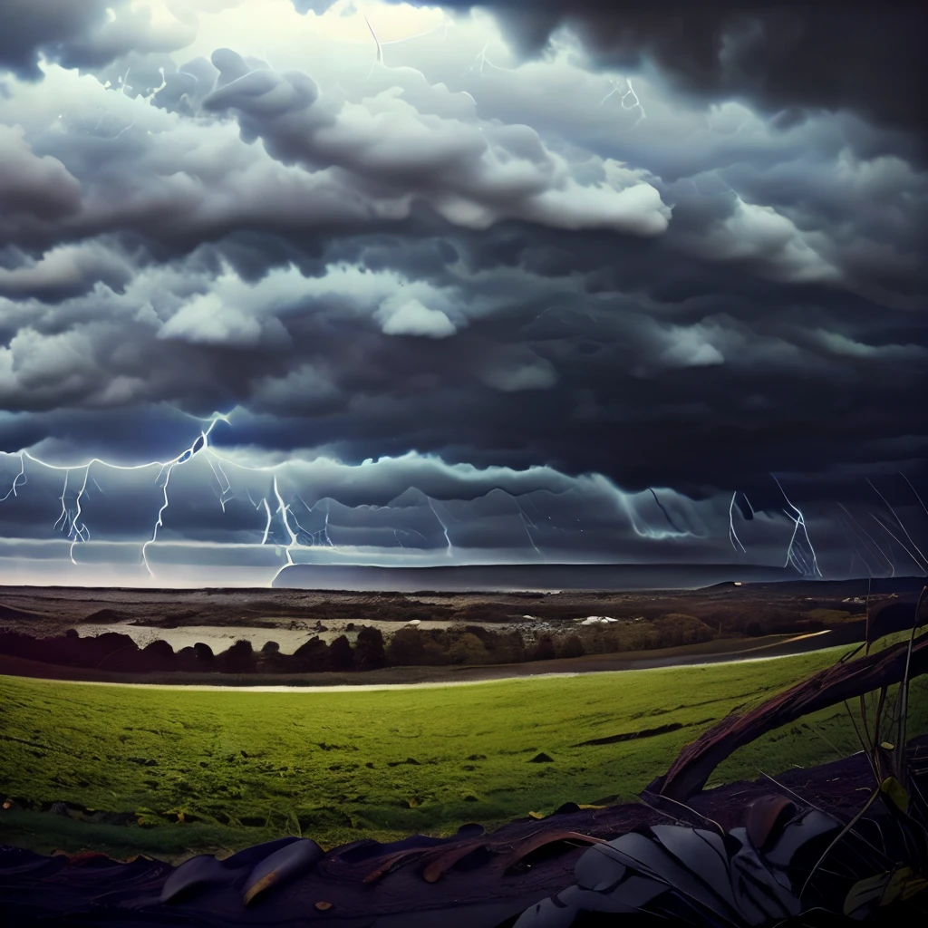 arafed view of a field with a fence and a storm cloud, a picture by Dennis Ashbaugh, pexels, renaissance, thunderstorm supercell, severe weather storms, turbulent storm clouds, weather photography, storm arriving, storm clouds, big storm clouds, huge storm, tumultuous, dramatic storm clouds, menacing atmosphere, stormclouds, severe - looking