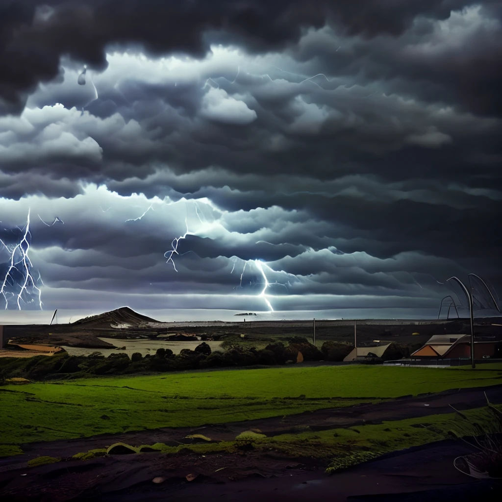 arafed view of a field with a fence and a storm cloud, a picture by Dennis Ashbaugh, pexels, renaissance, thunderstorm supercell, severe weather storms, turbulent storm clouds, weather photography, storm arriving, storm clouds, big storm clouds, huge storm, tumultuous, dramatic storm clouds, menacing atmosphere, stormclouds, severe - looking