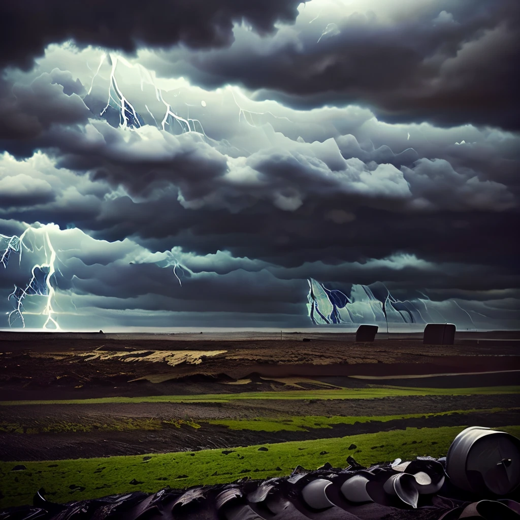 arafed view of a field with a fence and a storm cloud, a picture by Dennis Ashbaugh, pexels, renaissance, thunderstorm supercell, severe weather storms, turbulent storm clouds, weather photography, storm arriving, storm clouds, big storm clouds, huge storm, tumultuous, dramatic storm clouds, menacing atmosphere, stormclouds, severe - looking