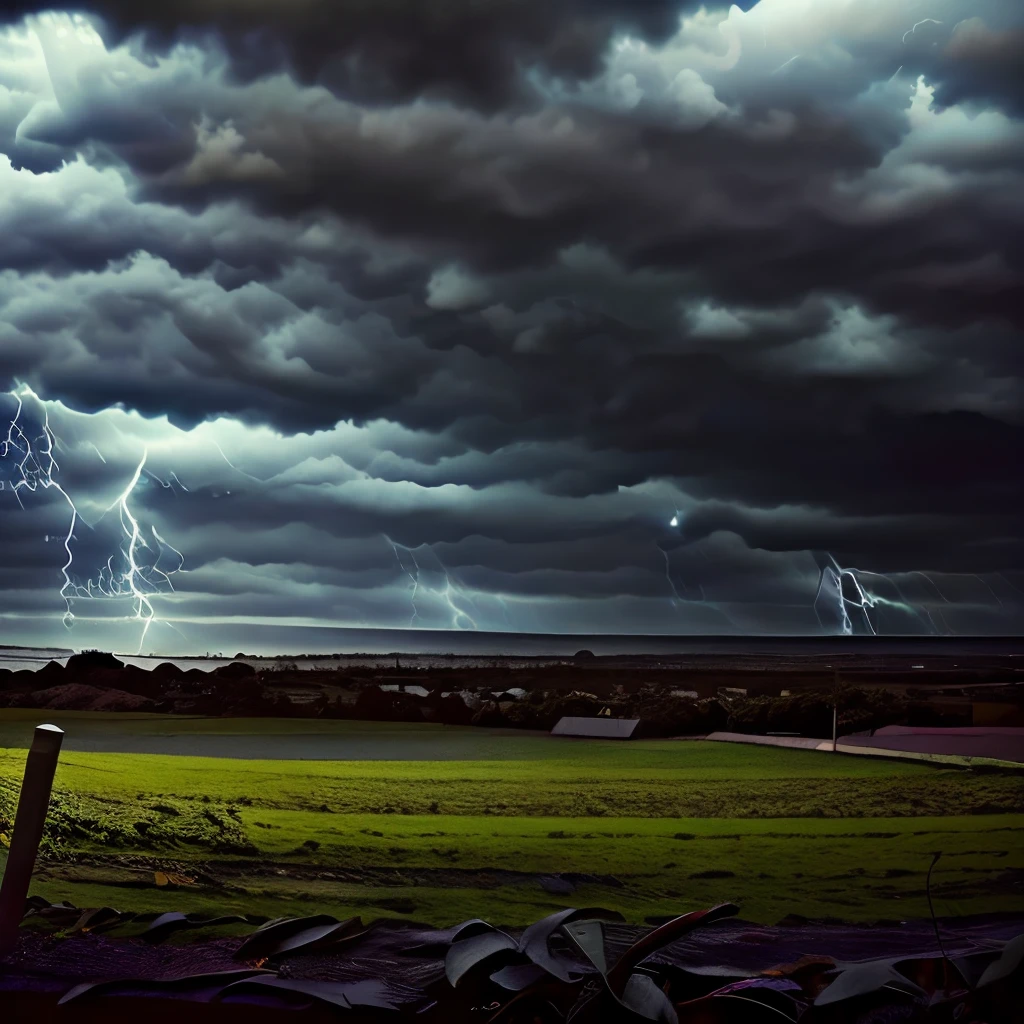 arafed view of a field with a fence and a storm cloud, a picture by Dennis Ashbaugh, pexels, renaissance, thunderstorm supercell, severe weather storms, turbulent storm clouds, weather photography, storm arriving, storm clouds, big storm clouds, huge storm, tumultuous, dramatic storm clouds, menacing atmosphere, stormclouds, severe - looking