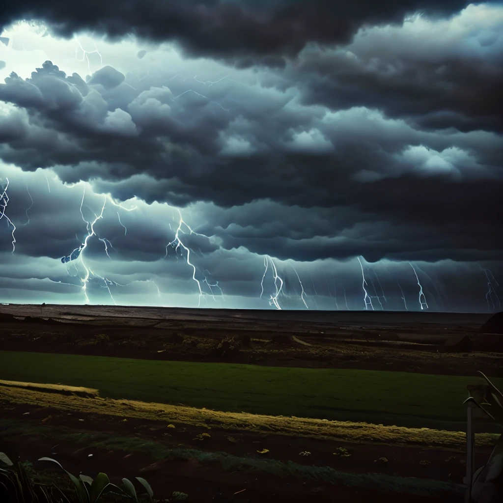 arafed view of a field with a fence and a storm cloud, a picture by Dennis Ashbaugh, pexels, renaissance, thunderstorm supercell, severe weather storms, turbulent storm clouds, weather photography, storm arriving, storm clouds, big storm clouds, huge storm, tumultuous, dramatic storm clouds, menacing atmosphere, stormclouds, severe - looking