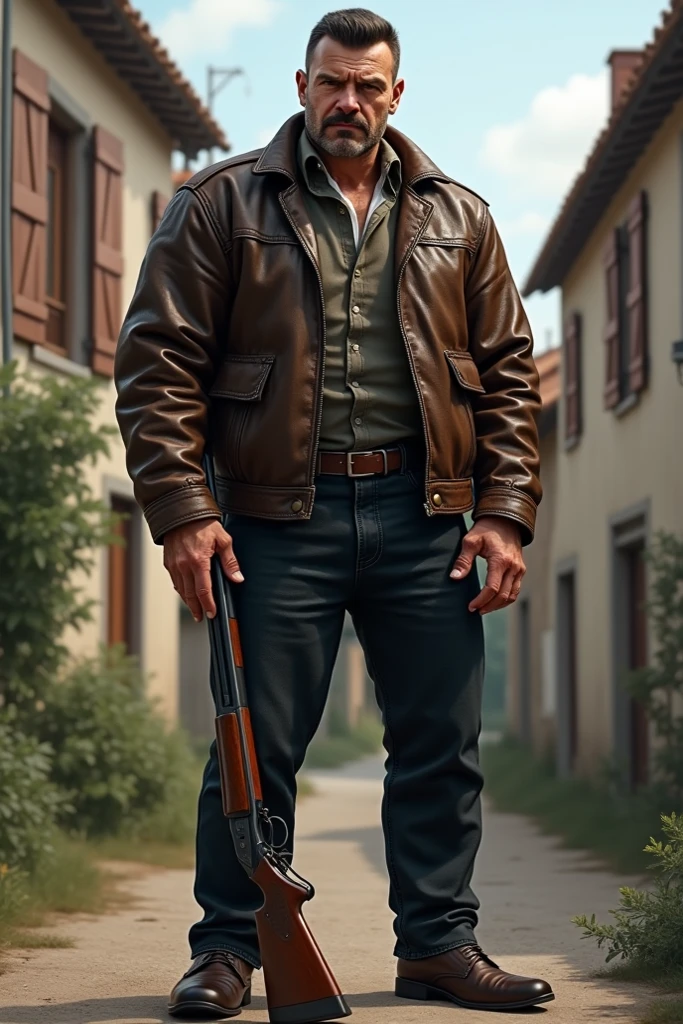 (A masterpiece, best quality, ultra-detailed),dynamic pose, (a strong and muscular masked man), (wearing a tattered coat, cowboy hat, holding a lever-action rifle), (dynamic angle), (intense lighting and shadowing), (urban wasteland), (dry and dusty atmosphere).