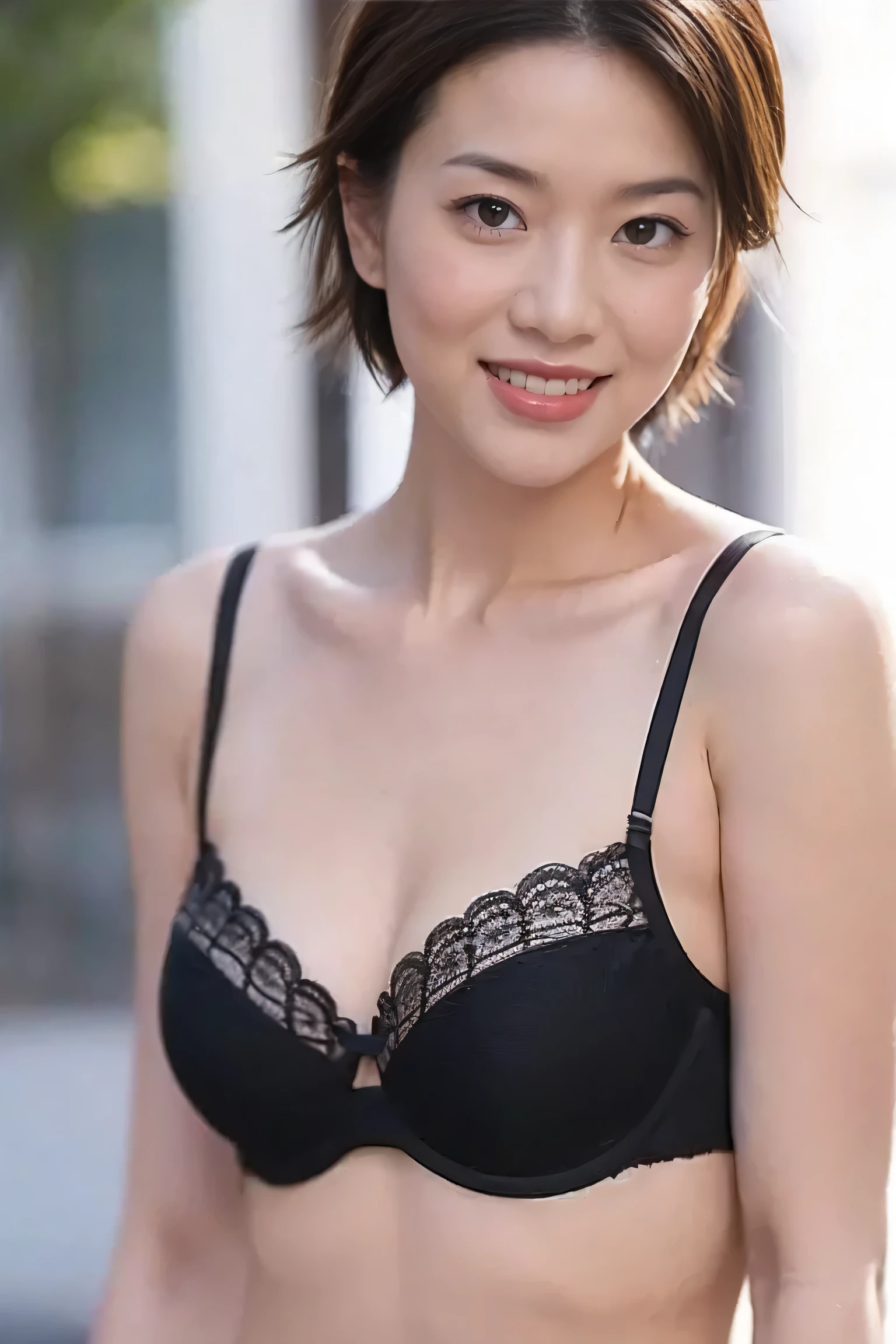 Short-haired boyish shorthair lingerie Brown hair Super huge A big smile Eyes are black