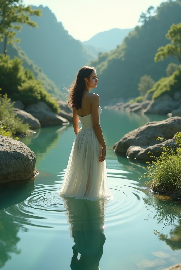 Full body image，A girl sitting under a small waterfall in the jungle，Spread your legs，White gauze dress，Full body fairy，Elegant gauze skirt is like water，Water Goddess，Clothes are damp and see-through，Protruding nipples，(From below，Perspective，Horizon Shot)，(Perfect Face+Supermodel+Delicate skin+High Ponytail+Huge breasts),[[[logic]]],(((Anatomically correct))) ,((8k+Ultra-high resolution+Ultra-high resolution+masterpiece+detailed)),sex,Ahegao,

