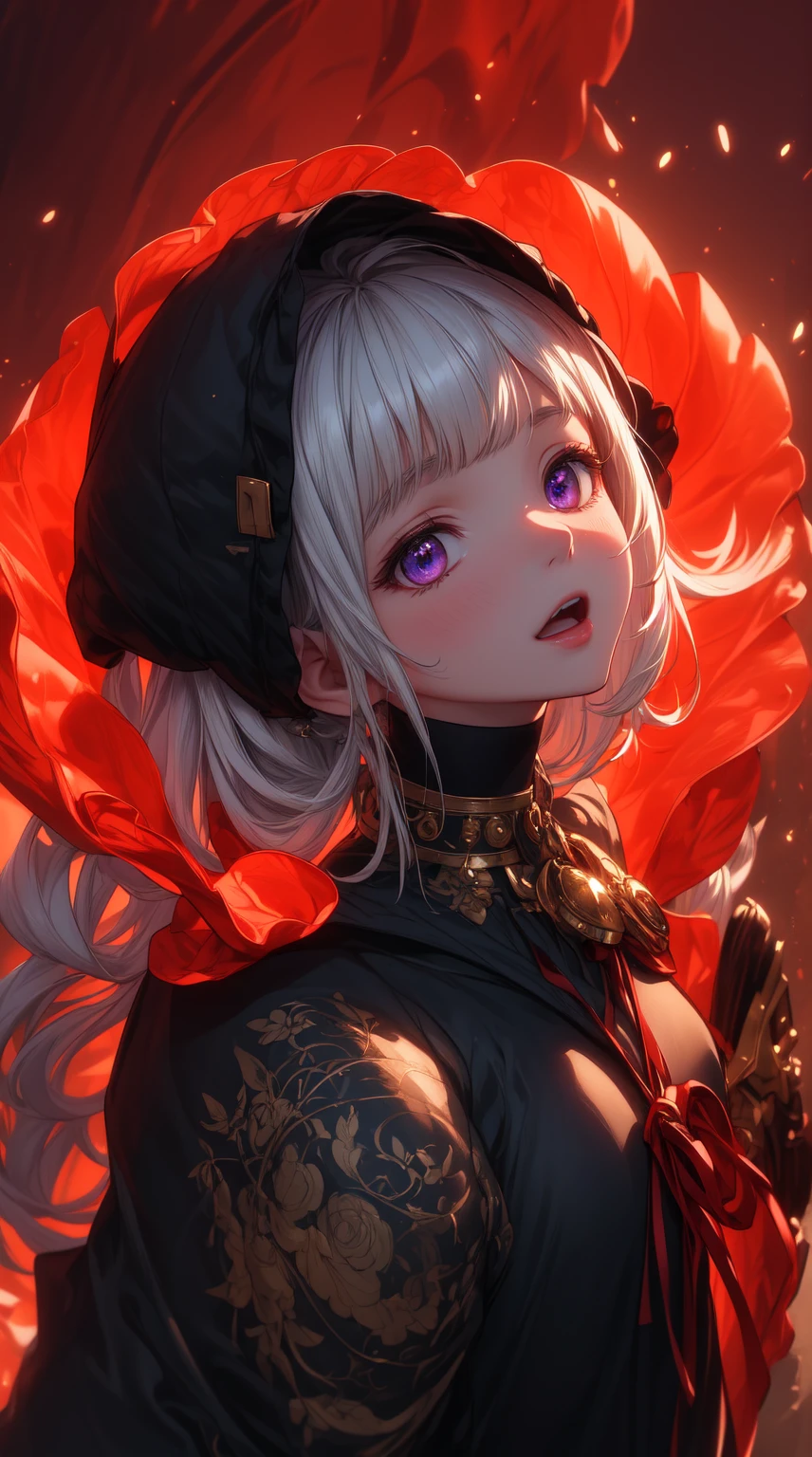 Best Picture Quality, Masterpiece Level, Ultra High Resolution, Realism, Fantasy Theme, Head Close-Up, A Girl, Single, Scatter, Chinese Architecture, Indoor, First-Person Perspective, Phoenix Headdress, Floral Dress, Get Detailed Interior Lighting and Cinematic Lighting, Increase Detailed Overall Ambient Light, Face and Eye Detail, Improve Face Detail Realism, Clear Sharp Focus, Sobbing, Mouth Biting, Frowning, Bright Eyes, Simple Background, Sony Master Lens.