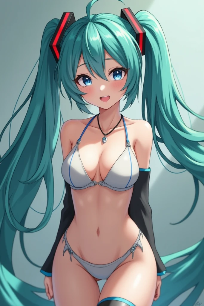 hatsune miku、1 girl、Tiny Micro Bikini、Large Breasts、Sweat、nsfw