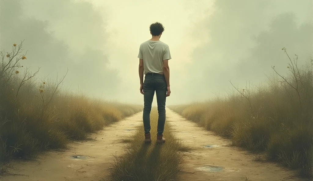 A person with a divided heart, looking torn between two paths.