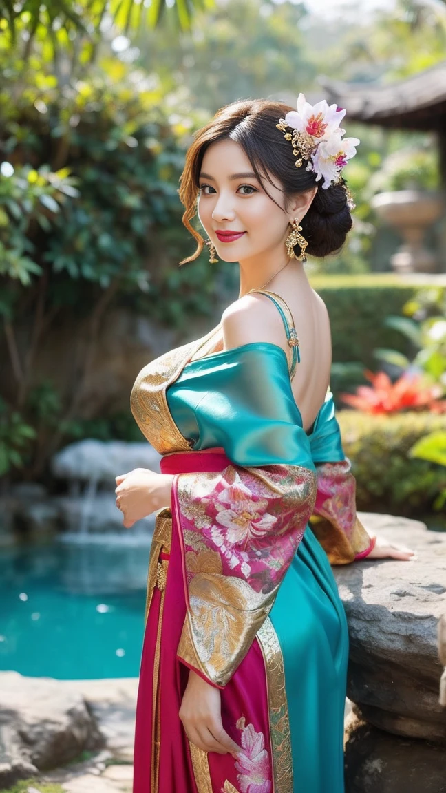 High resolution symmetrical images, Japanese film photo of a woman with colorful tattoos on her waist, chest and arms, Big mouth cleavage、(((Full body tattoos)))、 Large tattoo on the chest、
(Lotus tattoo)、 (close up chest, Underarm, 胸のAngle from below), blonde braids, short hair, ((Art Nouveau)), (Ecstasy Face), (Alphonse Mucha), Small earrings, ((on the road, wood, Buildings in medieval Europe)), Angle from below、(Anatomically correct)、(Perfect body proportions)、(Natural Hands、Natural Fingers)、(Breast Goddess, Woman born from flowers, ((Round face)), Realistic Eye Size, Droopy eyes, smile,I'm bathed in dazzling light