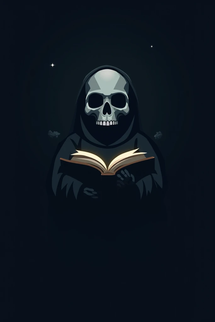 draw a cartoon-style drawing of death sitting quietly reading a newspaper
