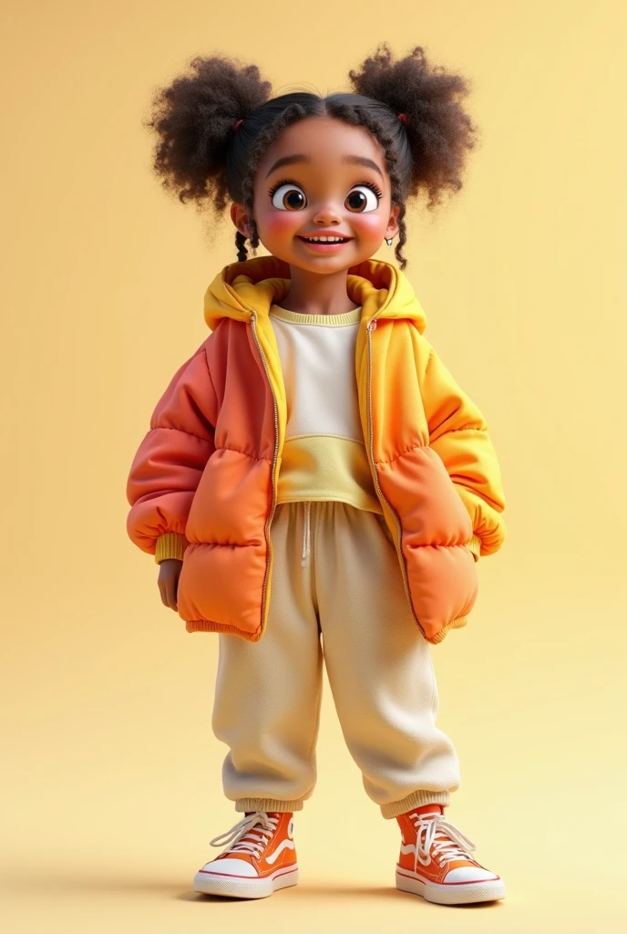 A 6--old ican child, ho animado estilo 3d da Pixar, with braids and colorful clothes, muito feliz