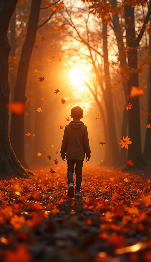 Autumn leaves and a high school boy
