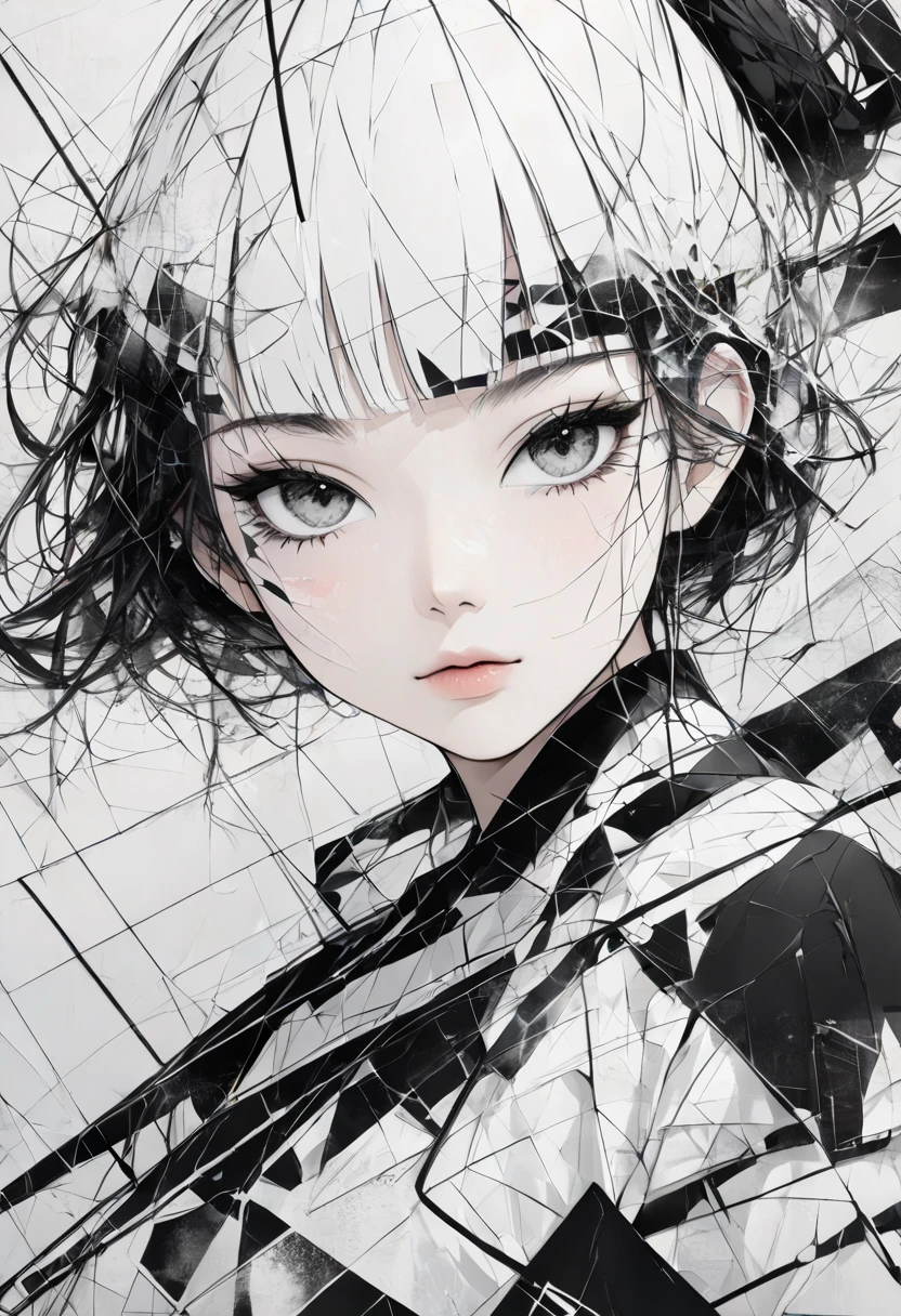 Ultra-realistic Mai Yoneyama black and white style, Simple line acronym abstract art, Cute design, (((Background is discarded))), Street Style, トトロの森