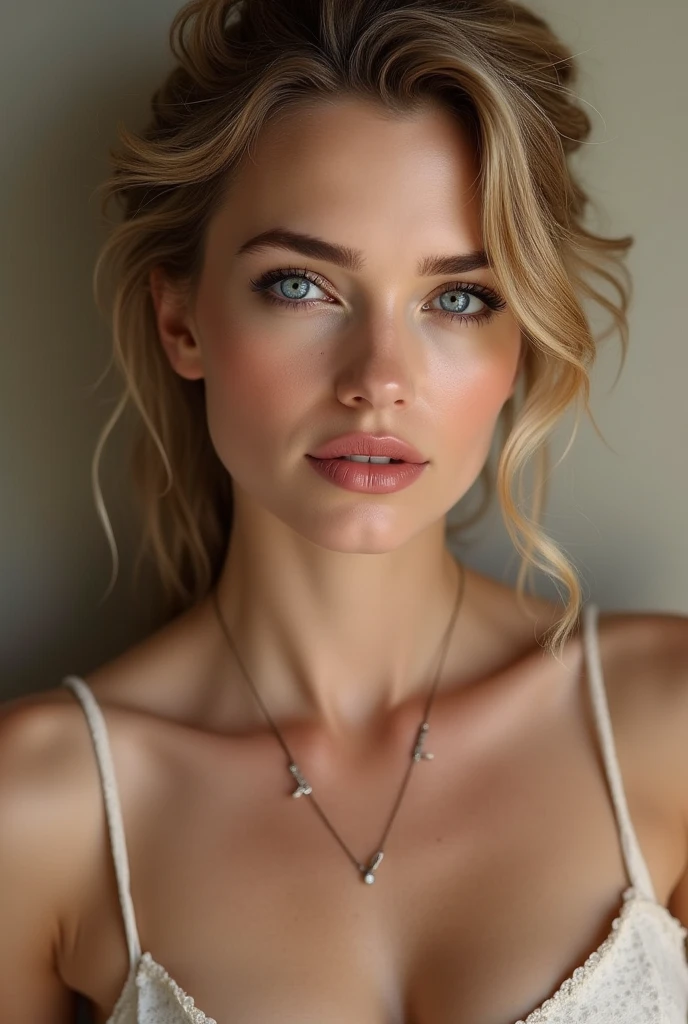 a fashion photo of a (beautiful german woman:1.2), (seductive gaze:1.2), busty, bedroom at night, wearing yoga outfit, telephoto photography, upper body close up, intricate detail, intricate skin, subtle freckles, intricate hair, hamburg, germany, (atmosphere:1.2), (haze:1.3), soft ambient lighting