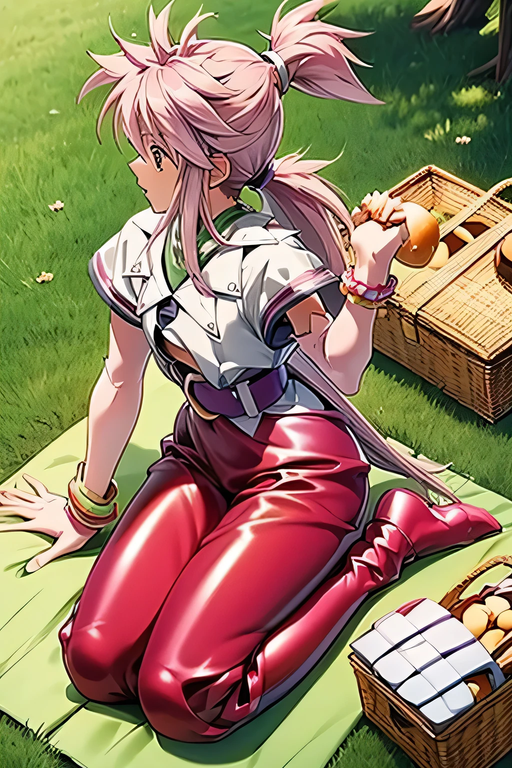  perfect anatomy　 best quality, highest resolution,(((Shiny clothes　 Picnic　 ponytail)))　 Tales of Phantasia　Arche 