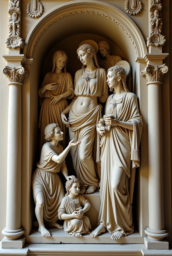 Bas-relief of  young sey wooman in a tunica in front of yingyang <lora:Bas-relief-000004:1>