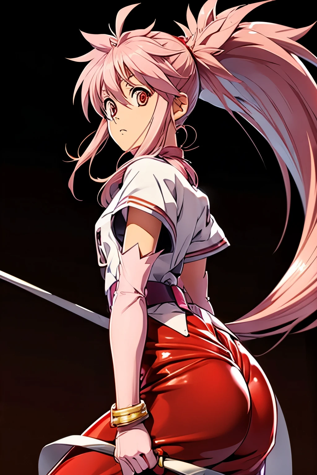  perfect anatomy　 best quality, highest resolution,(((Shiny clothes　Red eyes　 ponytail)))　 Tales of Phantasia　Arche 