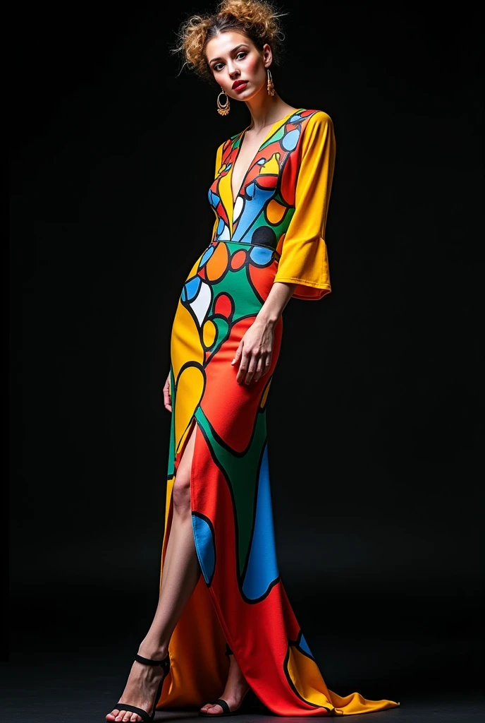 Margot Robbie in colorfull marbling patterned silk dress, 8K, octane render. 