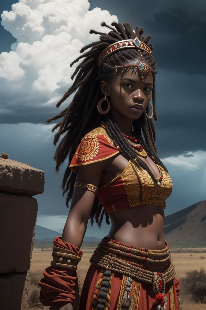 Obra Prima , raw camera , Foto Realista , Iansã , vestimento Africano , tons em vermelho , the bravest warrior of the Yabás (Orisha women) com temperamento forte e personalidade marcante ,has the dominance of storms and weather phenomena, ela controla os ventos, The rains and thunder, 4k