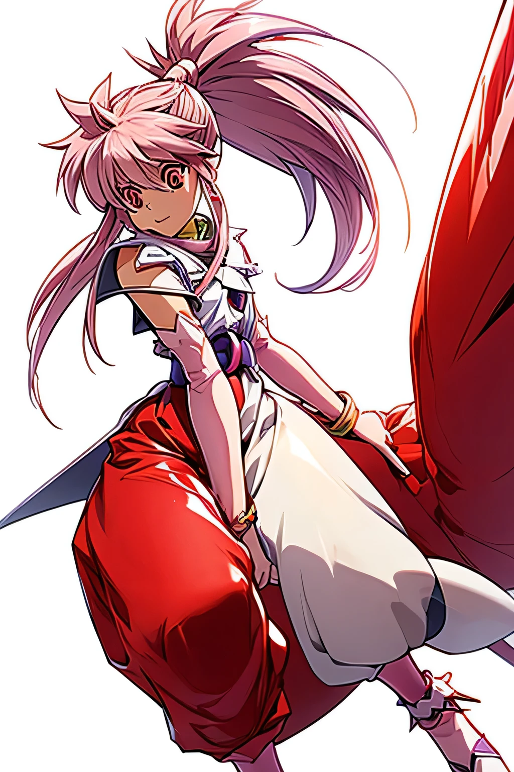  perfect anatomy　 best quality, highest resolution,(((Shiny clothes　Red eyes　 ponytail)))　 Tales of Phantasia　Arche 　broom