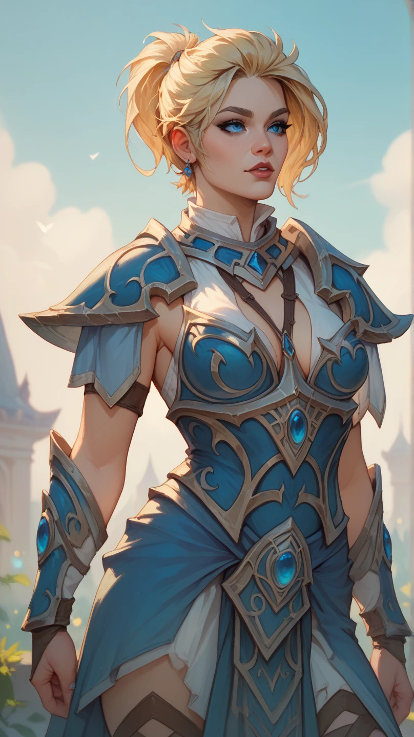 TyrN, human female, blonde hair, short hair, blue eyes, mage outfit