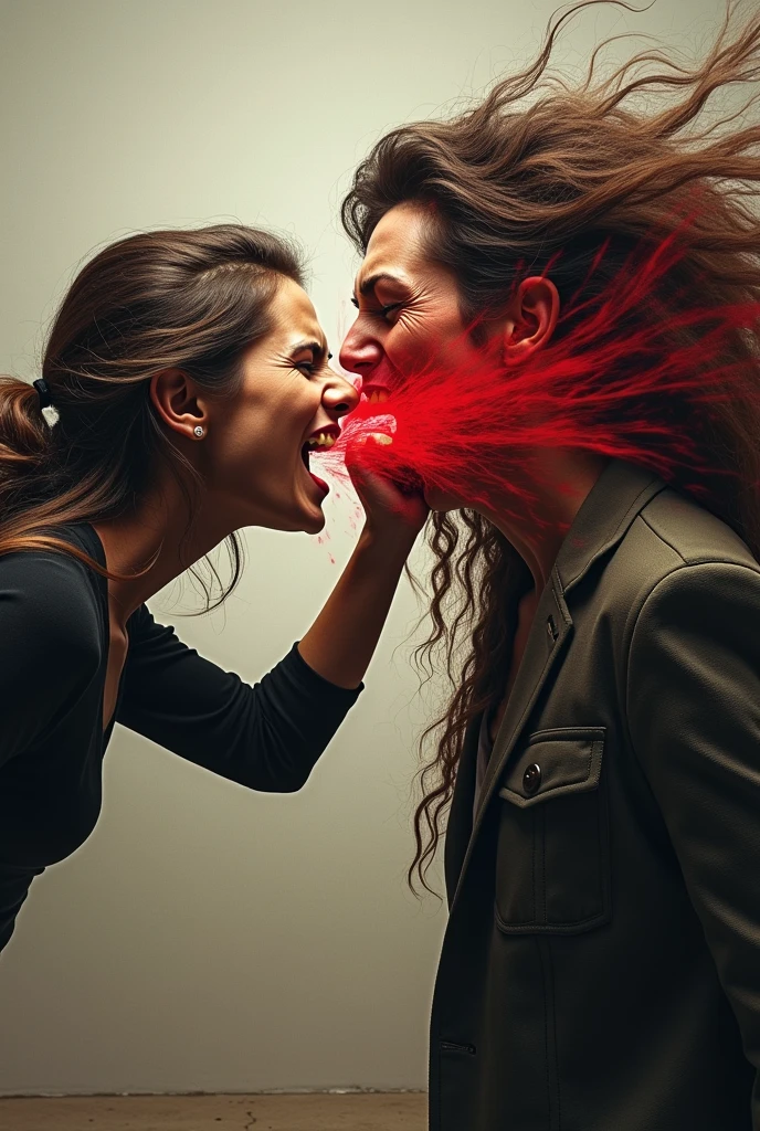 [[two people fighting]], [man vs woman], full body figures, female super sexy, (boxing:1.5), man's punching:1.5, (man is hitting the woman:1.5), (woman is damaged:1.5), some teeth scattered around in the air, dark light skin, full body, side view, long apart, dressed tank top, simple background, dutch angle, ugly:1.5, face is hit motion blur, (fistfight scene), punch_cheek, fist hit cheek, (she is brutally hitted in the cheek:1.2), (hit in cheek:1.2), woman has crashed face. (((motion blur image)))