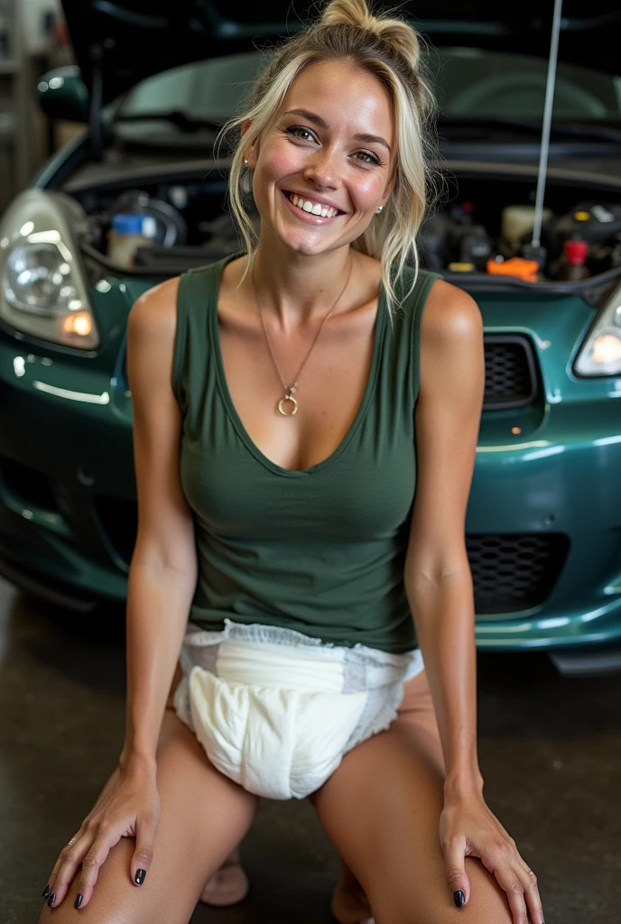 (realista photo of a Lindo 18 year old blonde Irish girl, wearing a detalhado see-through green lingerie), (cameltoe detalhado), (looking vibrantely and directly at the camera), (Lindo, Brilhante and vibrante eyes), (Lindo vibrante cute smile), (Asymmetrical Pixie Cut Hair), (Lindo, vibrante and Brilhante face), (realista, detalhado, Claro, oleoso, Rosado, perfeito, vibrante, Lindo, Brilhante ,textura suave e natural da pele), (Lindo, sculptural and perfeito body), (garage background decorated with vibrante colors, tons quentes, sharp focus, Intricado, luz natural, neon advertising sinais, sinais, oil cans, carros, brilha, Lively atmosphere and laid-back attitude), upper body medium shot, profundidade superficial de campo, (Ultra High Definition, hyper-realista, highly detalhado, alta qualidade, alto detalhe, ultra-detalhado, ultra-realista, realista, detalhado), (melhor qualidade,4k,8k,Most High,obra de arte:1.3),(realista,photo-realista,photorealista:1.4), (extremely detalhado CG unit 8k wallpaper), 8K Ultra HD, sharp focus Fujifilm XT3, professional lighting, Film grain, Fotografia bruta, digital SLR camera, Arte de pintura realista Fujifilm XT3, Utilize state-of-the-art deep learning models and adjust parameters according to quality metrics, como Similaridade Estrutural (SSIM) and loss of perception to create an image that is indistinguishable from a real image, fotografia de alta qualidade,