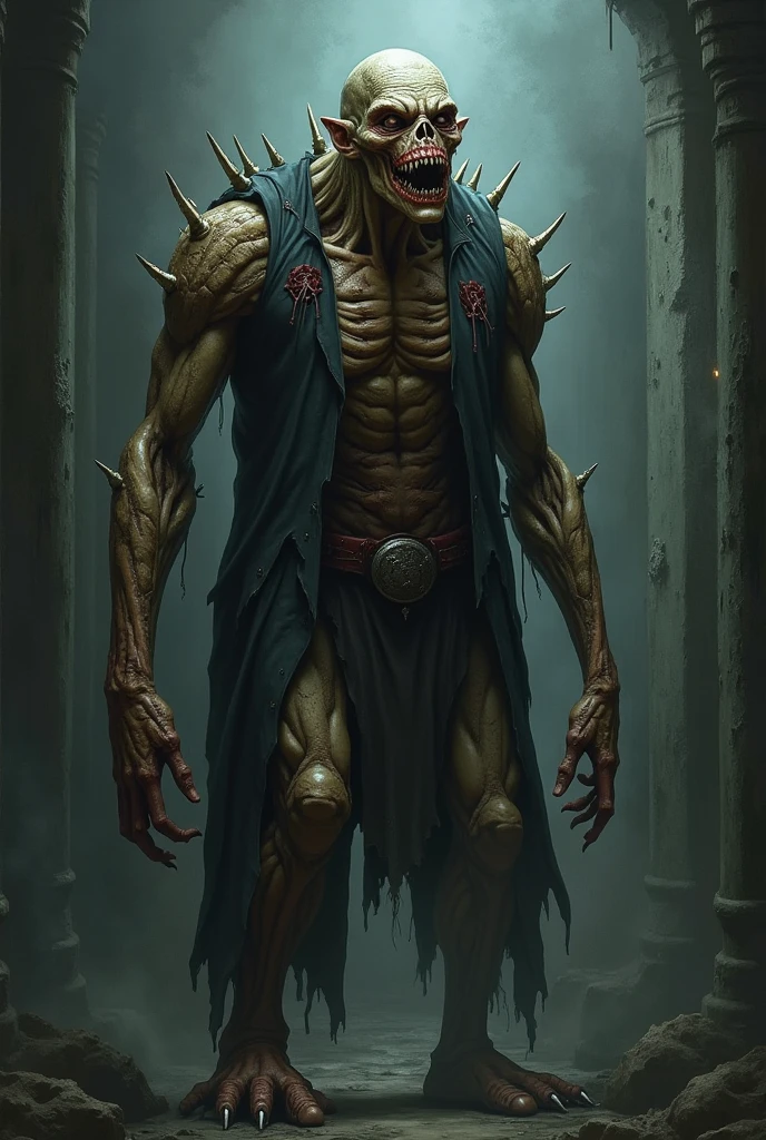 Illustration of an RPG character in full body zombie character sheet close-up