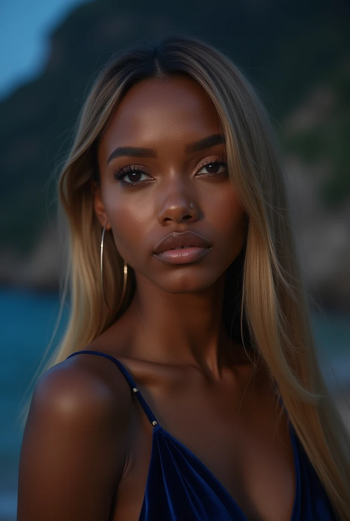 Summer77, Belle fille, blond, 21 ans, espagnol, blue eye, dark skin, on the beach, backlight, snapshot, Selfie, Détourne le regard, sexly, attractive look, queue de cheval, tied hair, anatomie parfaite, sexy caregiver outfit