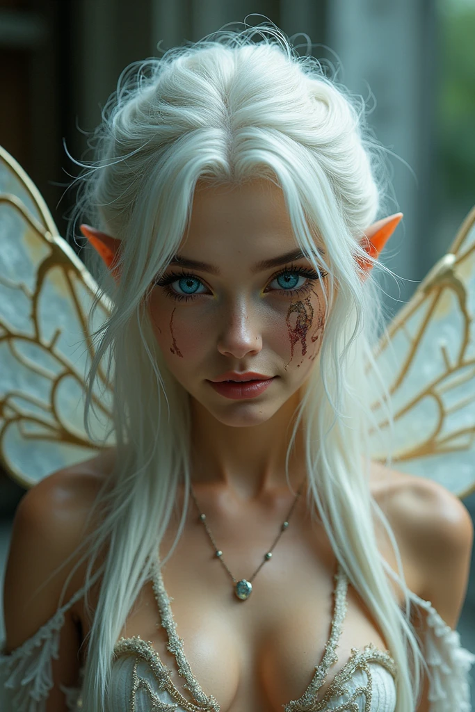 ((perfect anatomy:1.2,realistic:1.3,RAW Photography:1.3,masterpiece、highest quality、Ultra - High resolution、High resolution、Highly detailed CG、8K)), This artwork should be hyper-realistic, capturing every detail with stunning clarity, Imagine a female albino dragonkin, Clad in minimal attire that hints at her draconic heritage, The outfit should be alluring ,overly revealing,(((exposed breasts))), unzipped:1.2, ((breasts popping out)), ((costume is unzipped from her chest to her vagina)), narrow waist, wide hips ((bare chest)), slender body, thigh gap, small head:1.5,skinny, (oily skin,gleaming skin,pale skin,sweat:1.2), Consider incorporating subtle draconic features, like a powerful tail coiled around her leg or a pair of shimmering wings partially unfurled behind her, This dragonkin possesses an ethereal beauty, with flawless human features and captivating eyes that shimmer with an air of mystery and power, Her expression should be one of captivating confidence, with a playful smirk that draws attention, Capture the subtle differences in texture between her flawless skin and any draconic features , like shimmering scales along her jawline , keep the focus on the beauty of her human face, focus on creating a sense of alluring mystery, Let the pose and clothing hint at her naughtiness and allure and being overly revealing, Emphasize the unique draconic features, but ensure they complement her human beauty, not detract from it, Consider including subtle details like scales on her arms, a hint of a tail, or vibrant eyes with a reptilian iridescence, This artwork should exude an air of beauty and naghtiness, The dragonkin holds a captivating presence that both attracts and intrigues, full body, show full body, NSFW,