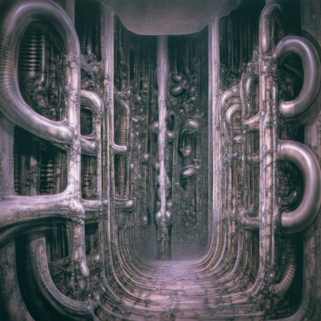 H. R. Giger's g1g3r, , Giger_style, H. R. Giger's g1g3r, , Giger_style, The image is a detailed view of H.R. Giger's \" Pasagen \" plate, featuring biomechanical ministry. The composition is dynamic and tense, with the two creatures facing off in a battle for survival. The use of dark colors and shadows creates a sense of mystery and foreboding  (best quality:1.4), anatomically correct limbs, (Triadic:1.1), (Proportion:1.1),  , (Reflected light:1.2), Parchment, ultra detailed, intricate,, dry b (best quality:1.4), H.R. GIGER,  BY GIGER