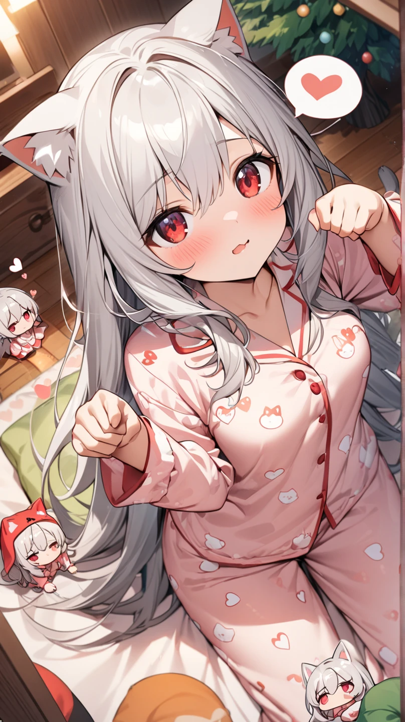 Original Character, Volumetric Lighting, Best Shadows, Shallow Depth of Field, Portrait Of Stunningly Beautiful Girl, Petite, Delicate Beautiful Attractive Face With Alluring Black Eyes, Half Closed Eyes, Thick Eyebrows, Yawning, Open Mouth, Cute Fangs, Lovely Small Breasts, Layered Medium White Hair, Blush Eyeshadow, Thick Eyelashes, Kigurumi Animal Pajamas, In The Dreamy Attic Bedroom, Sitting On Comfortable Bed, With Animal Pillows, Moon Stars Clouds Lovely Duvet Cover, Under The Circular Round Window, (Highest Quality, Amazing Details:1.25), (Solo:1.3), Brilliant Colorful Paintings, <lyco:GoodHands-beta2:1.0>