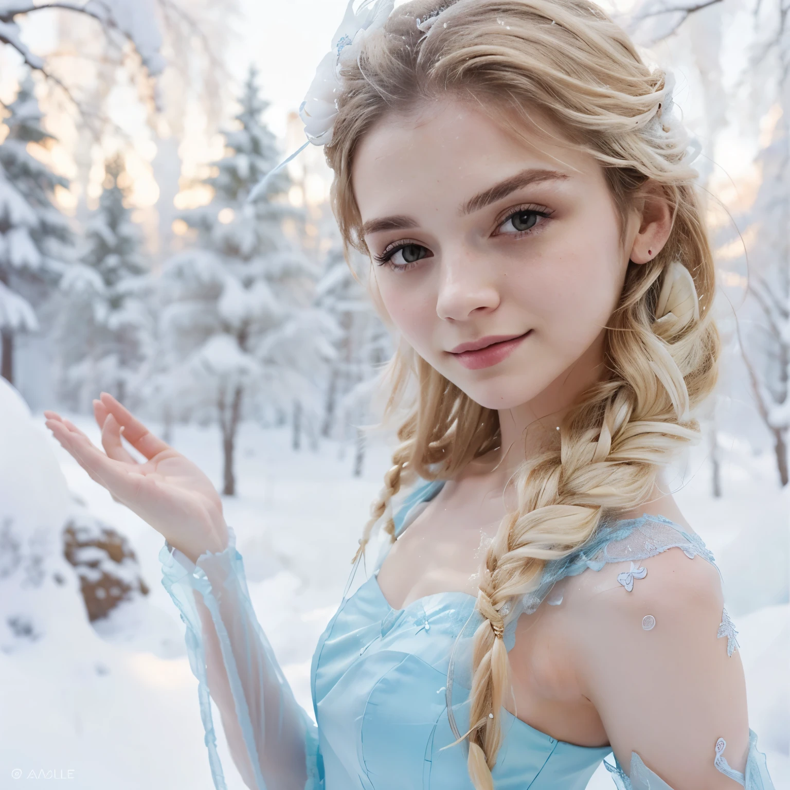 Best Quality,Ultra-detailed,Realistic:1.37,White snow,queen,lush green forest,Sparkling magic mirror,magic apple,pure princess,fairy tale stage:,Magical atmosphere,storybook illustration,Mystical elements,Dark and light contrast,Elegant gown,Princess,reflection,malice,magical forest creatures,sparkling stars,Mystical charm,Snowy landscape,mirror shard,royal crown,Delicate snowflakes,Innocent beauty,mesmerizing eyes,Poison apple,Eerie sounding,Eerie silence,surreal compositions,Dramatic Lighting,Fantasy Realm,enchanted castle,Golden accent,Forbidden desires,Apple tree,Breathtaking details,Glass-like surface,magical transformation,A queen'cold stare,Undeservedly beautiful,Vibrant colors、12 year old girl、a baby face、childish、Off shoulder dress、A smile、voluminous long skirt、short-hair、pose sensual、sexy pose、Face Close-up、Shot from directly above、Looking at the camera