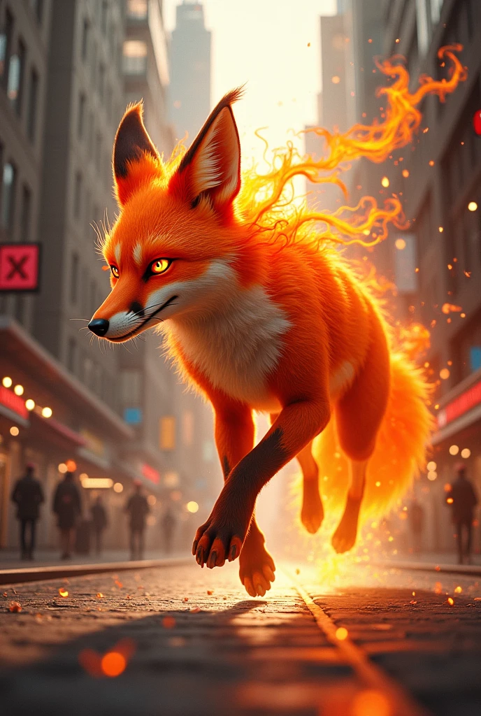 A fursuit fox male muscular very sexy majestic phoenix reborn from digital ashes in a blaze of holographic flames