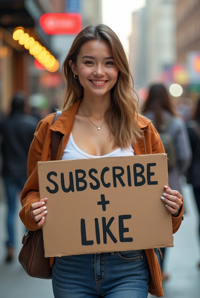 <lora:15_newspaper:0.6>, naked newspaper, best quality, masterpiece, illustration, realistic, photo-realistic, amazing, finely detail, incredibly absurdres, huge filesize, ultra-detailed, highres, extremely detailed CG unity 8k wallpaper, nsfw, nude, A young korean woman with long, black hair, styled in a loose wave, is holding a newspaper in front of her body. The newspaper is folded in half, and she is holding it up to her waist, covering her lower chest and stomach. Her eyes are visible above the newspaper, and they are wide and slightly embarrassed. She is wearing light makeup, with a touch of blush, lipstick, and eyeshadow. Her eyeshadow is a light brown color, and it is applied in a subtle gradient. She has a small, oval face with large, almond-shaped eyes. Her nose is small and straight, and her lips are pouty. She is standing on a busy city street, and the camera is positioned close to her, shooting from a slightly elevated angle.