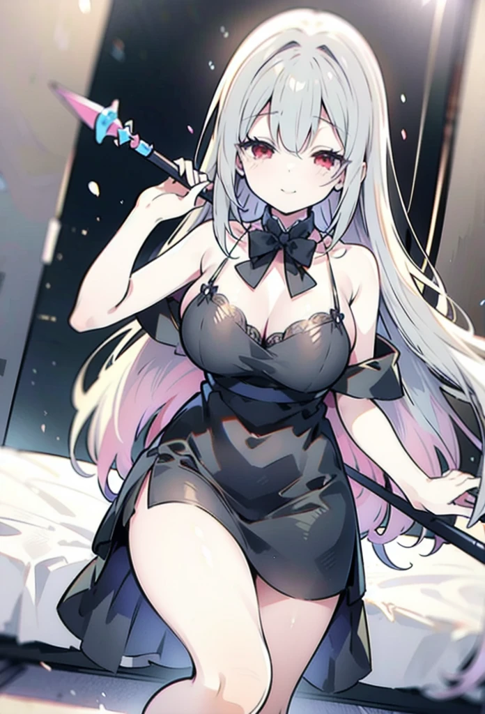 1 girl, white hair, multicolored hair, purple eyes, mask on head, side light, light particles, wallpaper, swimsuit