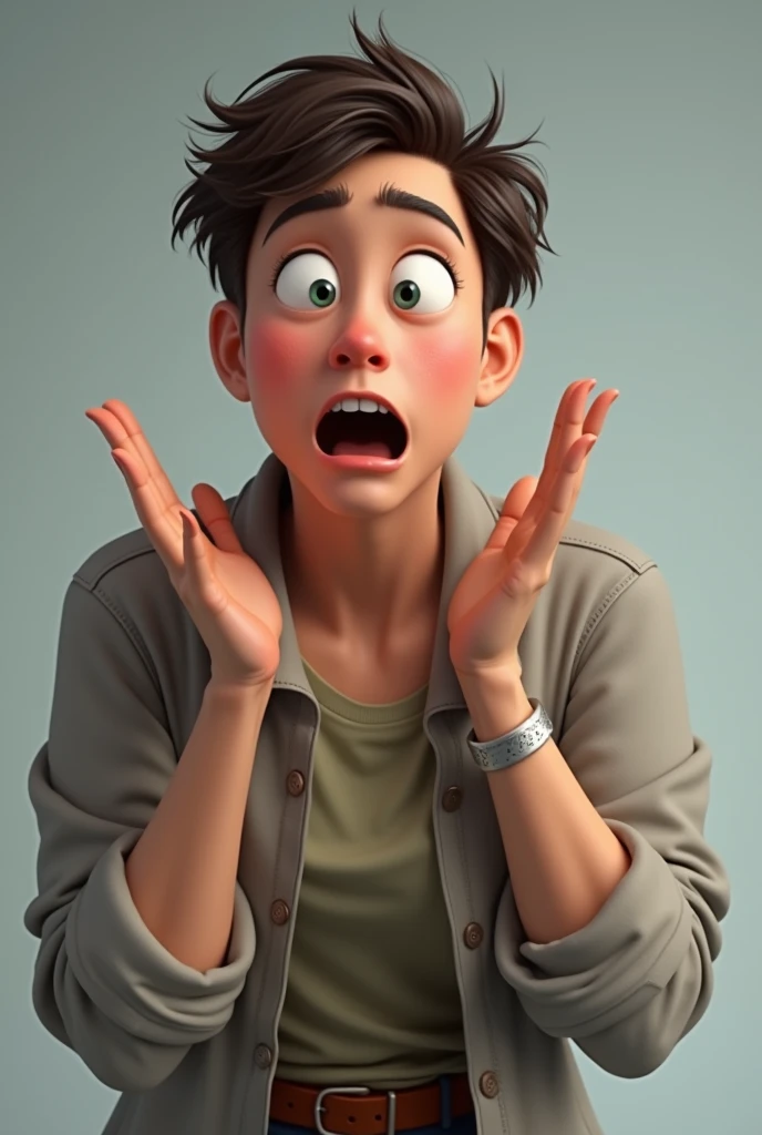 A boy strange reaction like how!!
Wearing casual shirt
Hands up reaction how