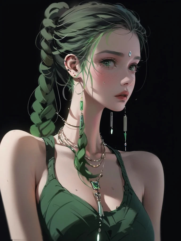 by wlop, 1boy,Roronoa Zoro (One Piece), lips, thin lips, parted lips, solo, looking at viewer, camisole, upper body, dark, underlightling, masterpiece, best quality, very aesthetic