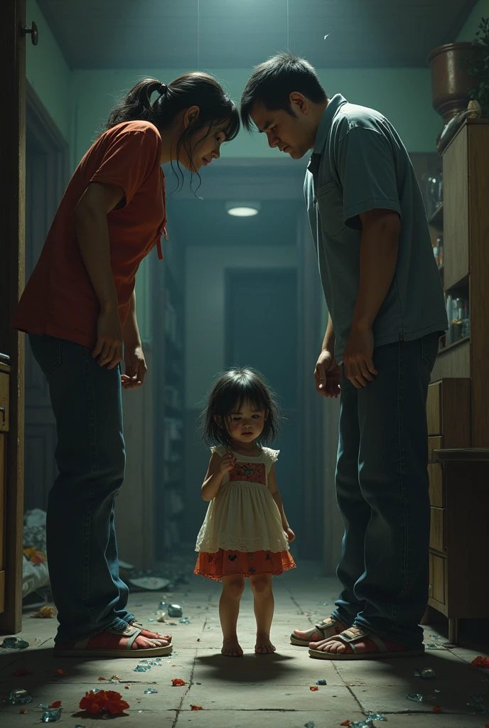 Make a picture of 2 sisters and 1 brother with fight