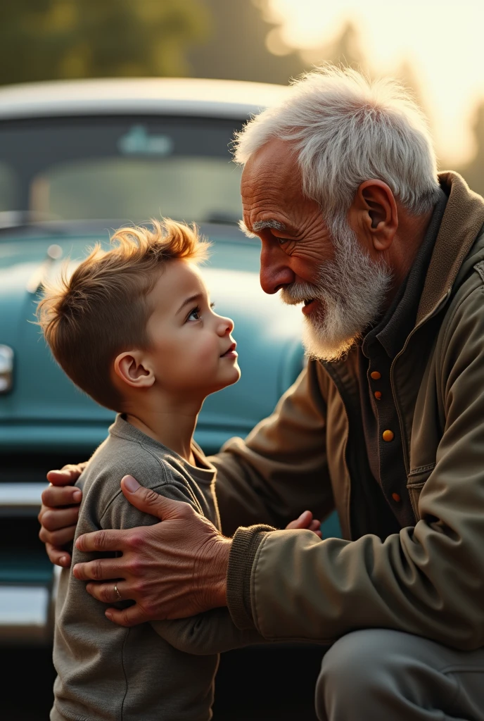 A real child explaining to a war veteran about a corsair plane