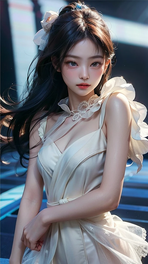 Top quality, masterpiece, high resolution, Chinese,，，，mountain peak，,The Peak,,,,,,Rooftop,,,,,,,naked,，stand erect，,1girl, charming appearance and personality, big body, extremely sexy, ，，，，Floral print ，， ，Floral print，， Light yellow floral fragments，，(transparent ), large hollow see-through, beautiful and delicate face, (desire figure) perfect slim figure (nipple slip: 0.5), perfect white skin，stand erect，，Smooth black long hair，，，，Black Hair