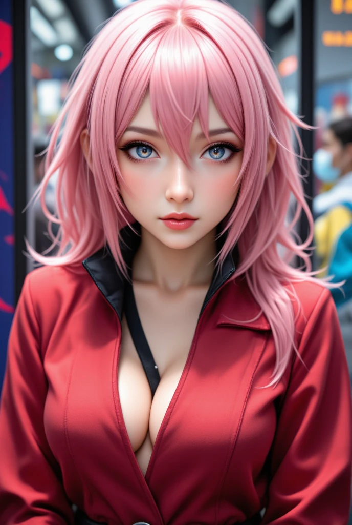 Sakura Haruno,  Fascinating , ((Show your forehead)),  attractive, Sexy Eyes, Red coat, Pink Hair, delicate, young,  Shorthair,  detailed face ,  High Definition , whole body,  from League of Legends , trend in ArtStation, Lads, Andreas Rocha, Lost Draw, Makoto Shinkai, Rory Greasley, Look at Lois van Baarle, Ilya Kuvshinov and Greg Lutkovsky